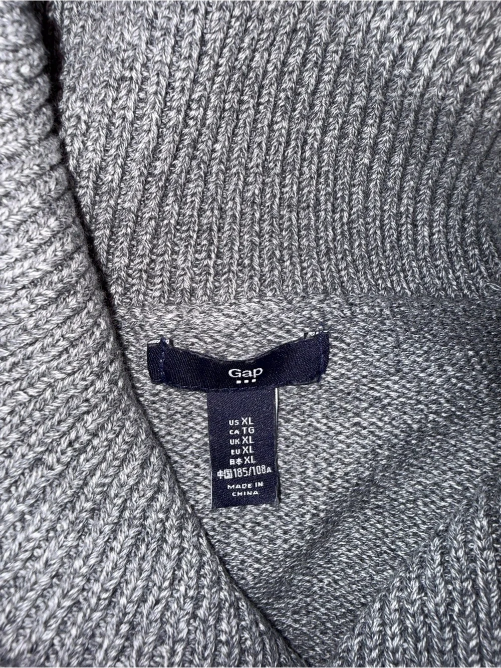 2254-GAP Men's Gray Shawl Collar Crewneck Sweater